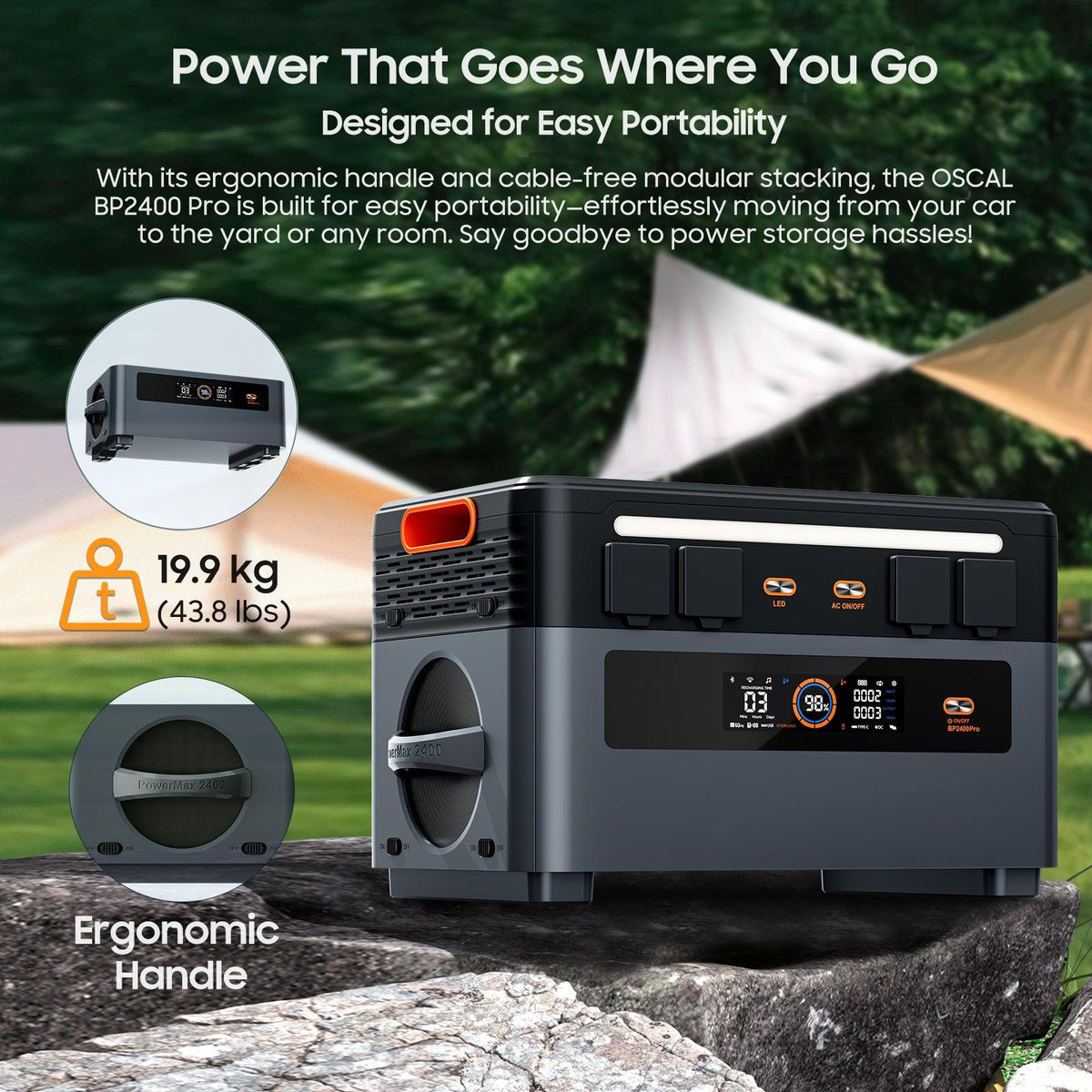 OSCAL PowerMax 1872Wh Portable Power Station with 2400W Output & Expandable Battery System