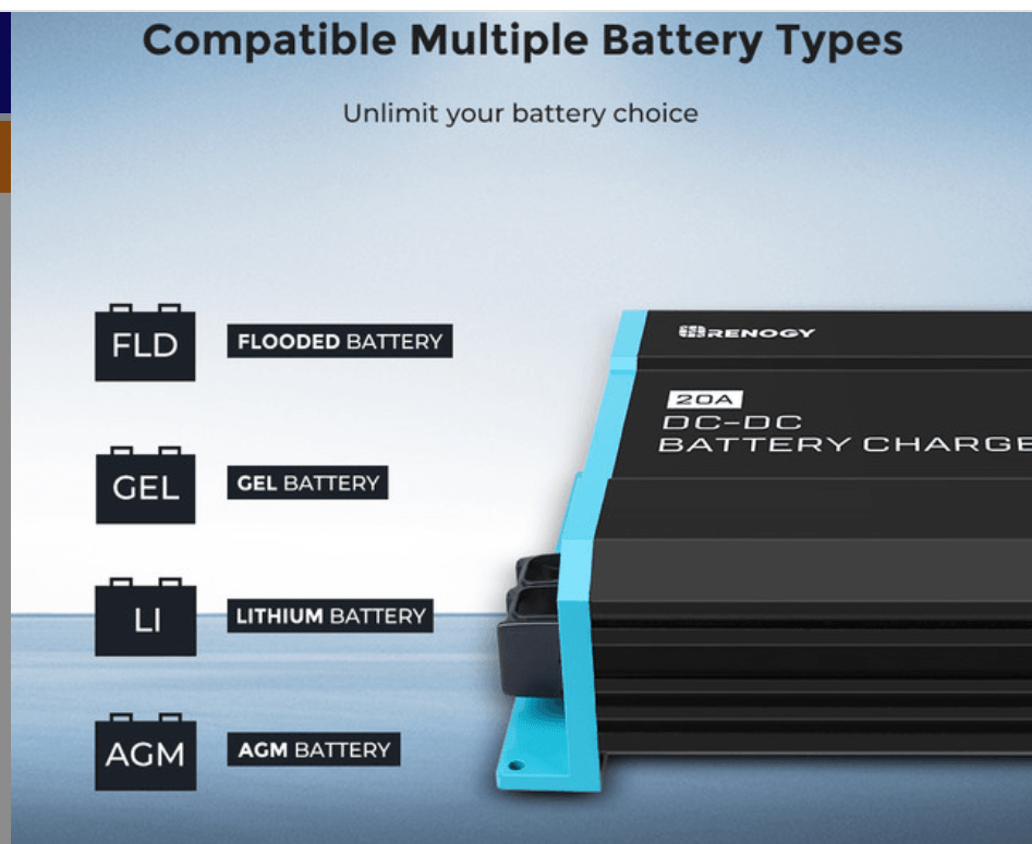 Renogy 12V On-Board Battery Charger, Smart Charging System for Marine and RV Batteries