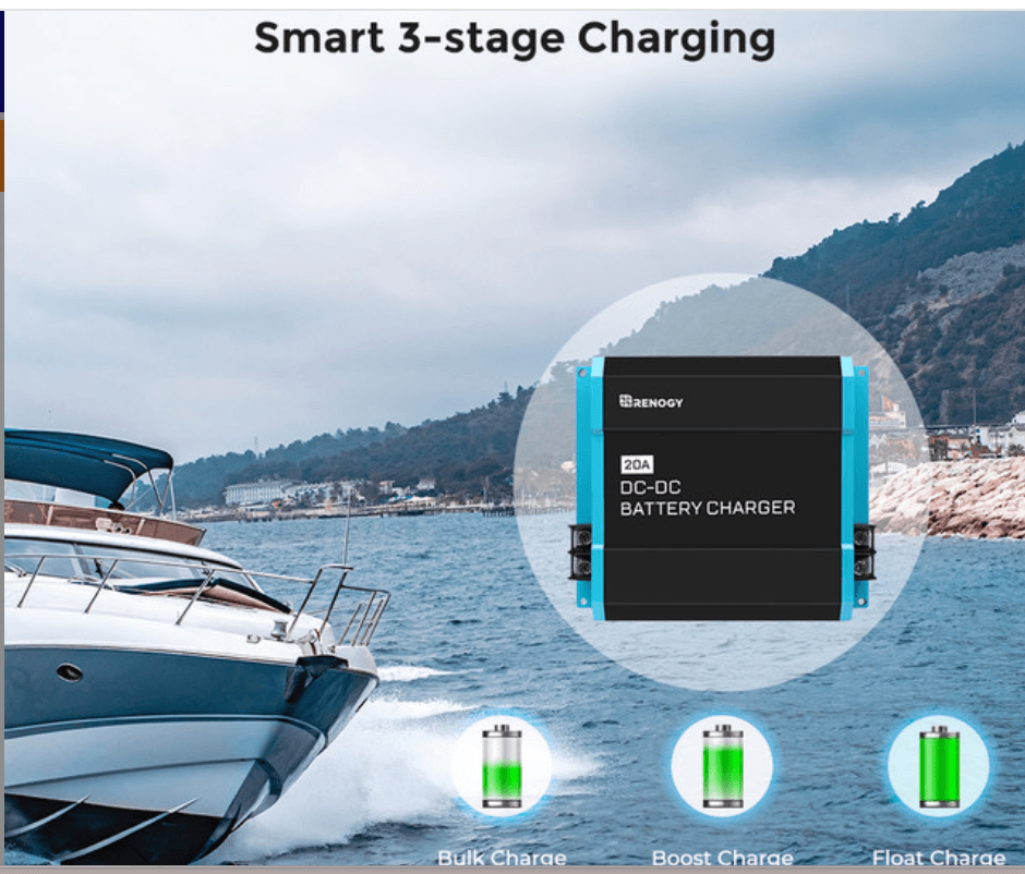 Renogy 12V On-Board Battery Charger, Smart Charging System for Marine and RV Batteries